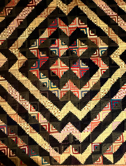 Outstanding Miniature Scale Unique Pattern Log Cabin Quilt