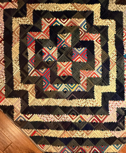 Outstanding Miniature Scale Unique Pattern Log Cabin Quilt