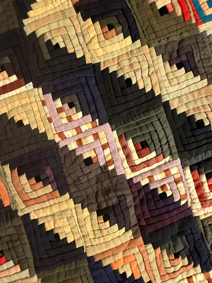 Outstanding Miniature Scale Unique Pattern Log Cabin Quilt