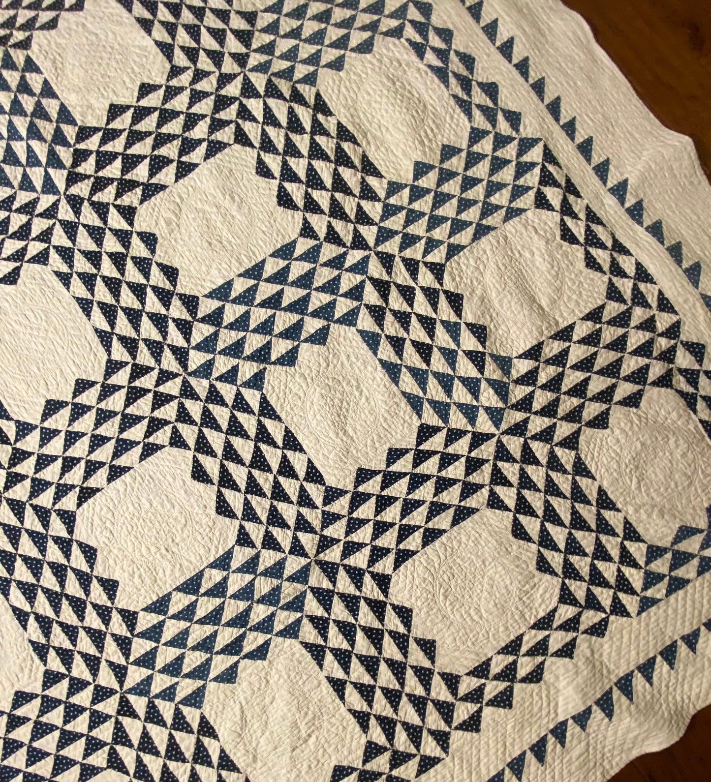 Blue and White Ocean Waves with Sawtooth Border Quilt