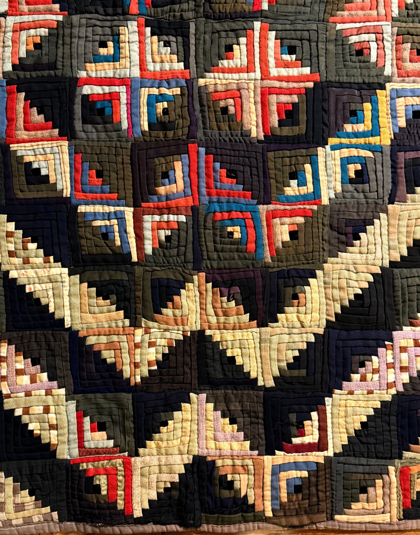 Outstanding Miniature Scale Unique Pattern Log Cabin Quilt
