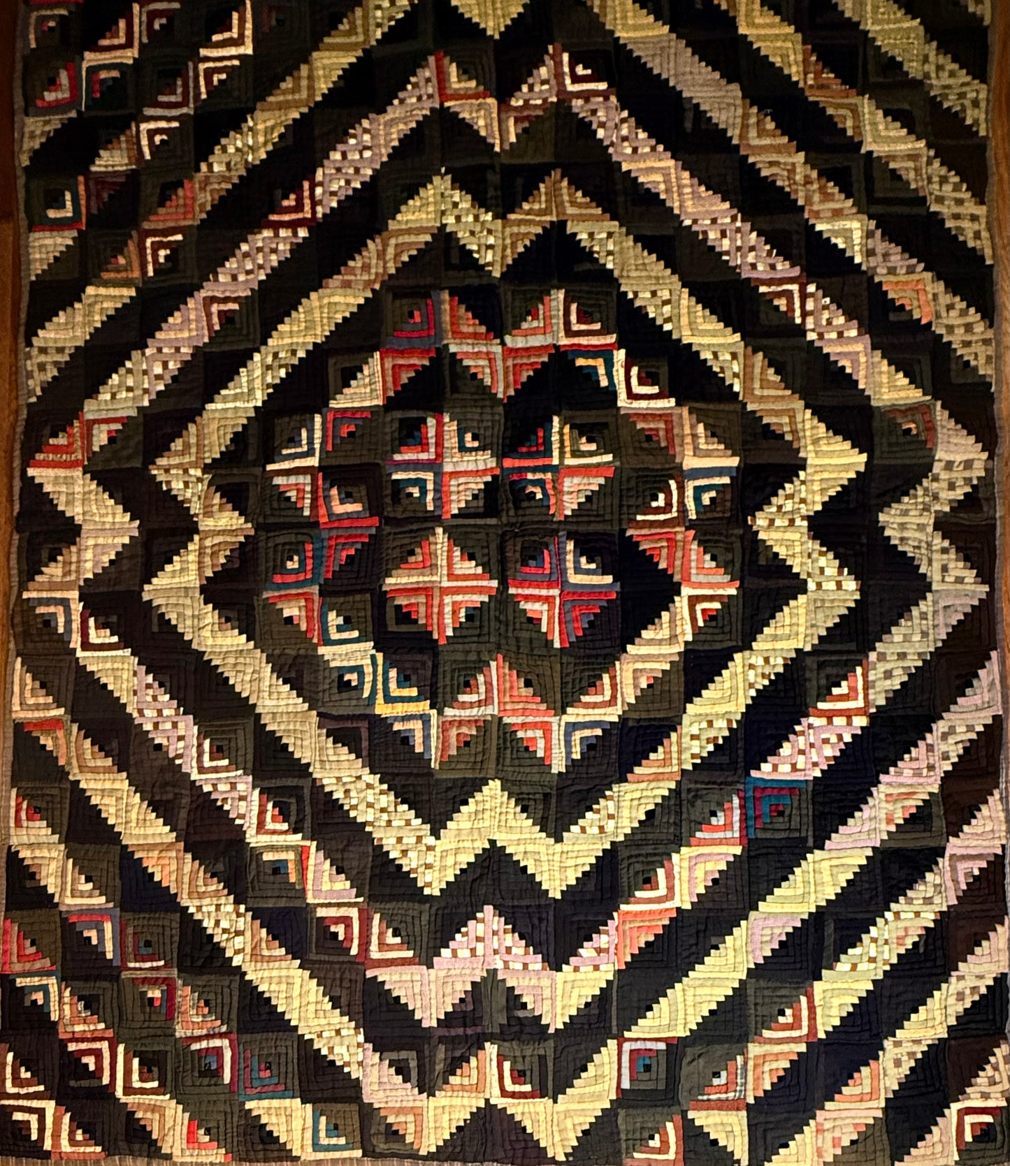 Outstanding Miniature Scale Unique Pattern Log Cabin Quilt