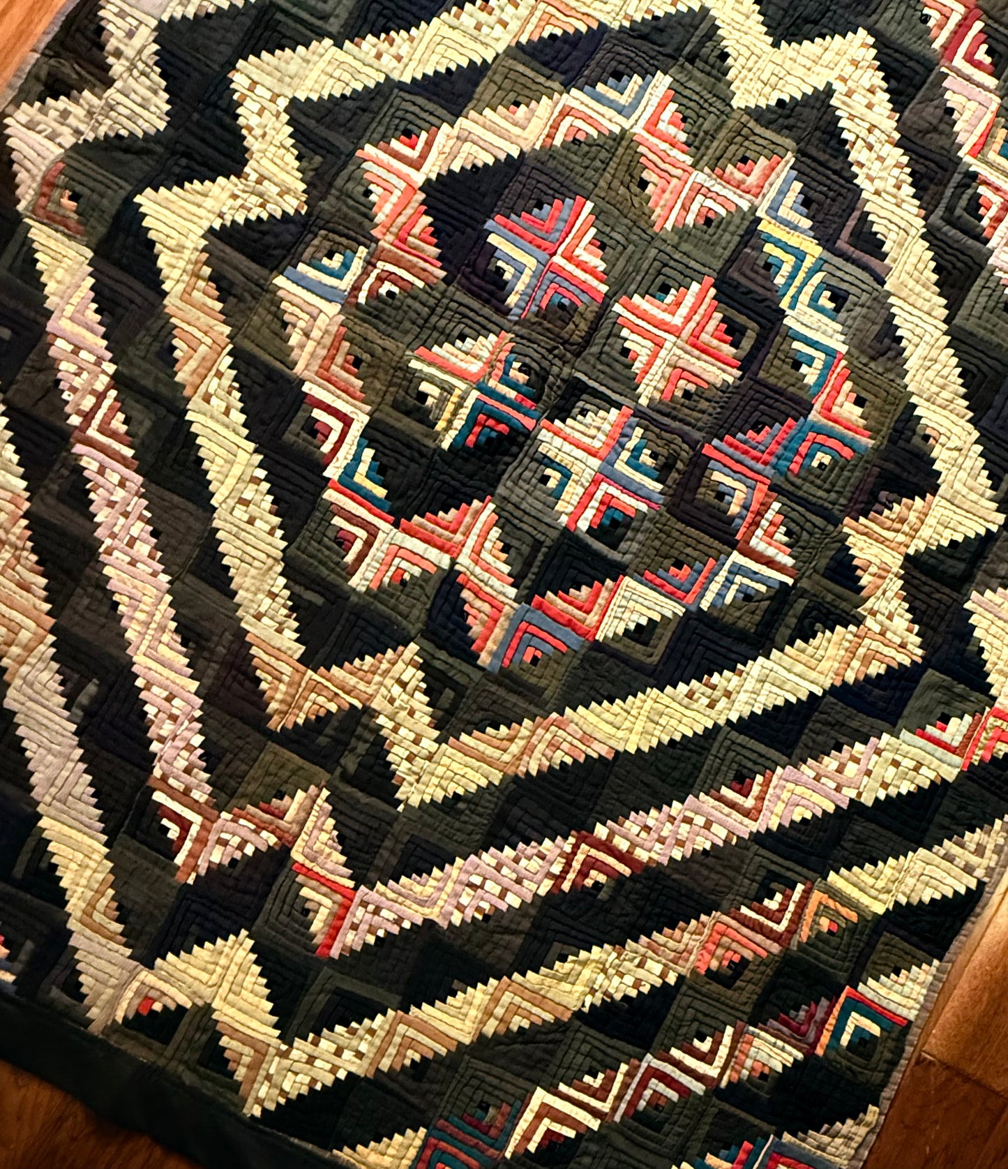 Outstanding Miniature Scale Unique Pattern Log Cabin Quilt