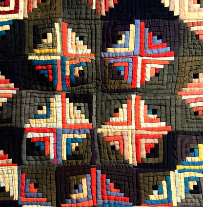 Outstanding Miniature Scale Unique Pattern Log Cabin Quilt