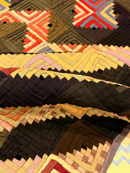 Outstanding Miniature Scale Unique Pattern Log Cabin Quilt