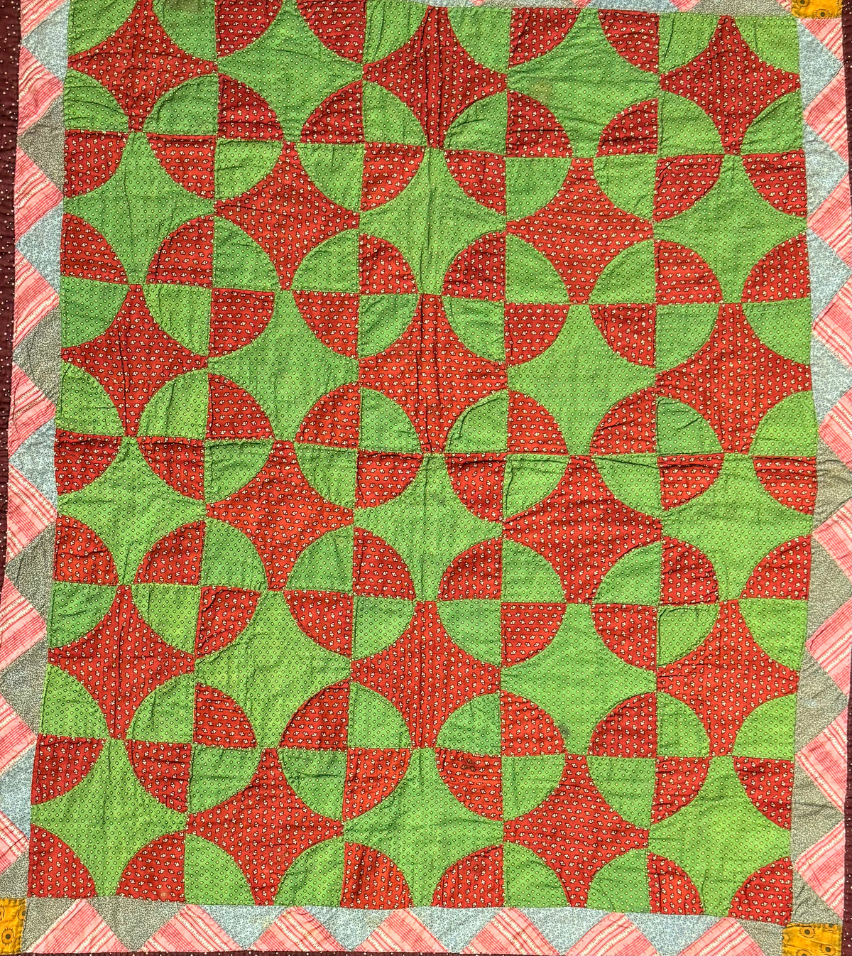 Early Old Mill Path Crib Quilt With Sawtooth  Border/Chintz Backing