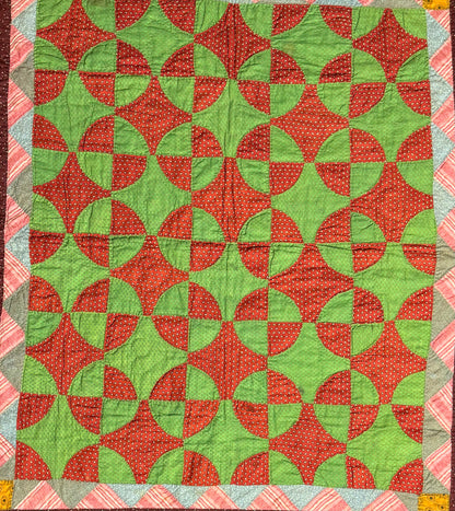 Early Old Mill Path Crib Quilt With Sawtooth  Border/Chintz Backing