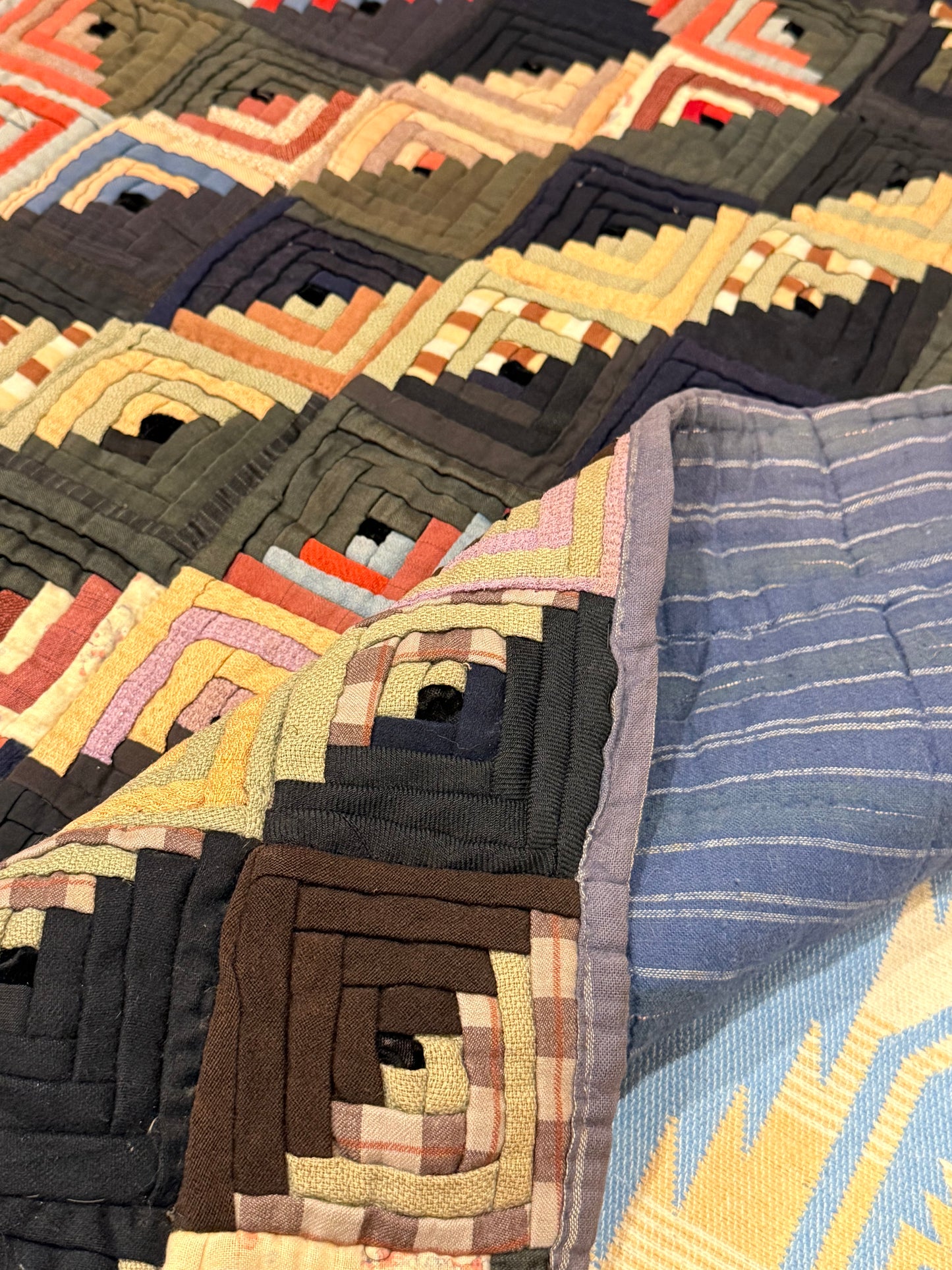 Outstanding Miniature Scale Unique Pattern Log Cabin Quilt