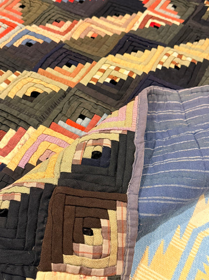 Outstanding Miniature Scale Unique Pattern Log Cabin Quilt
