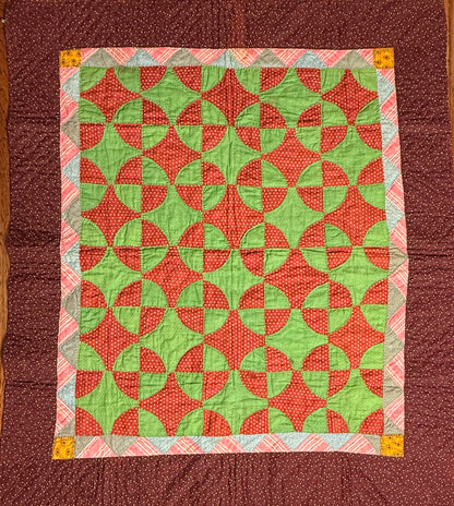 Early Old Mill Path Crib Quilt With Sawtooth  Border/Chintz Backing