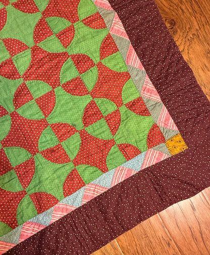 Early Old Mill Path Crib Quilt With Sawtooth  Border/Chintz Backing