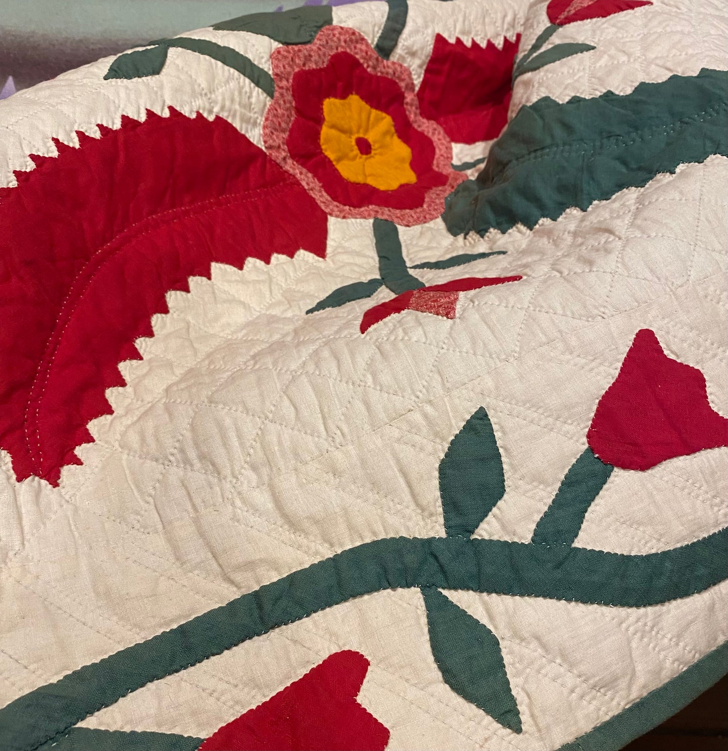 Princess Feathers and Tulips Appliqué Quilt 1907-Signed