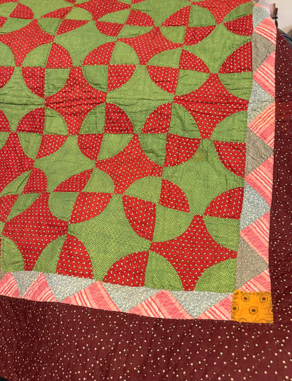 Early Old Mill Path Crib Quilt With Sawtooth  Border/Chintz Backing