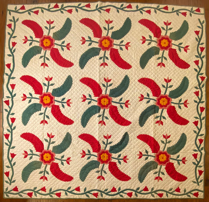 Princess Feathers and Tulips Appliqué Quilt 1907-Signed