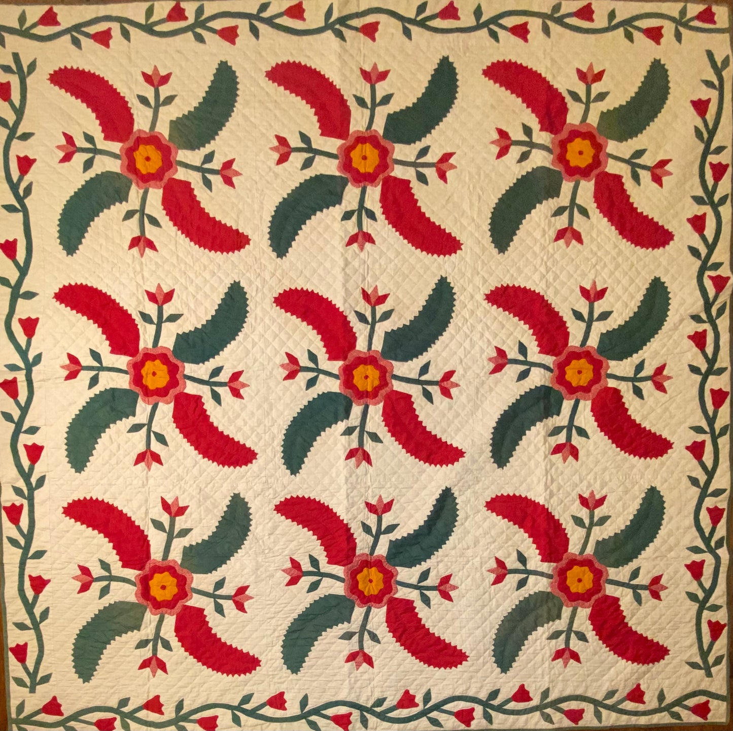 Princess Feathers and Tulips Appliqué Quilt 1907-Signed