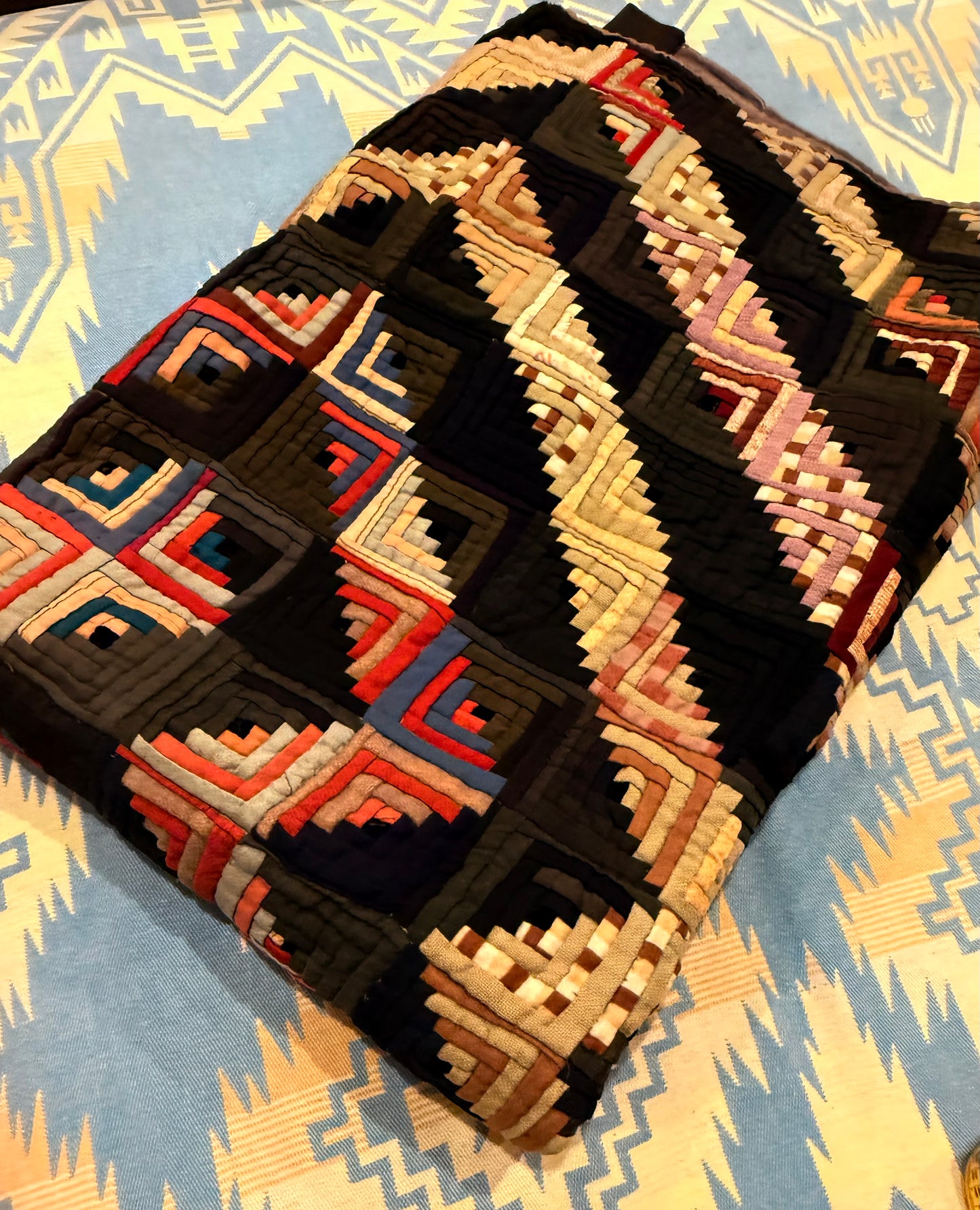 Outstanding Miniature Scale Unique Pattern Log Cabin Quilt