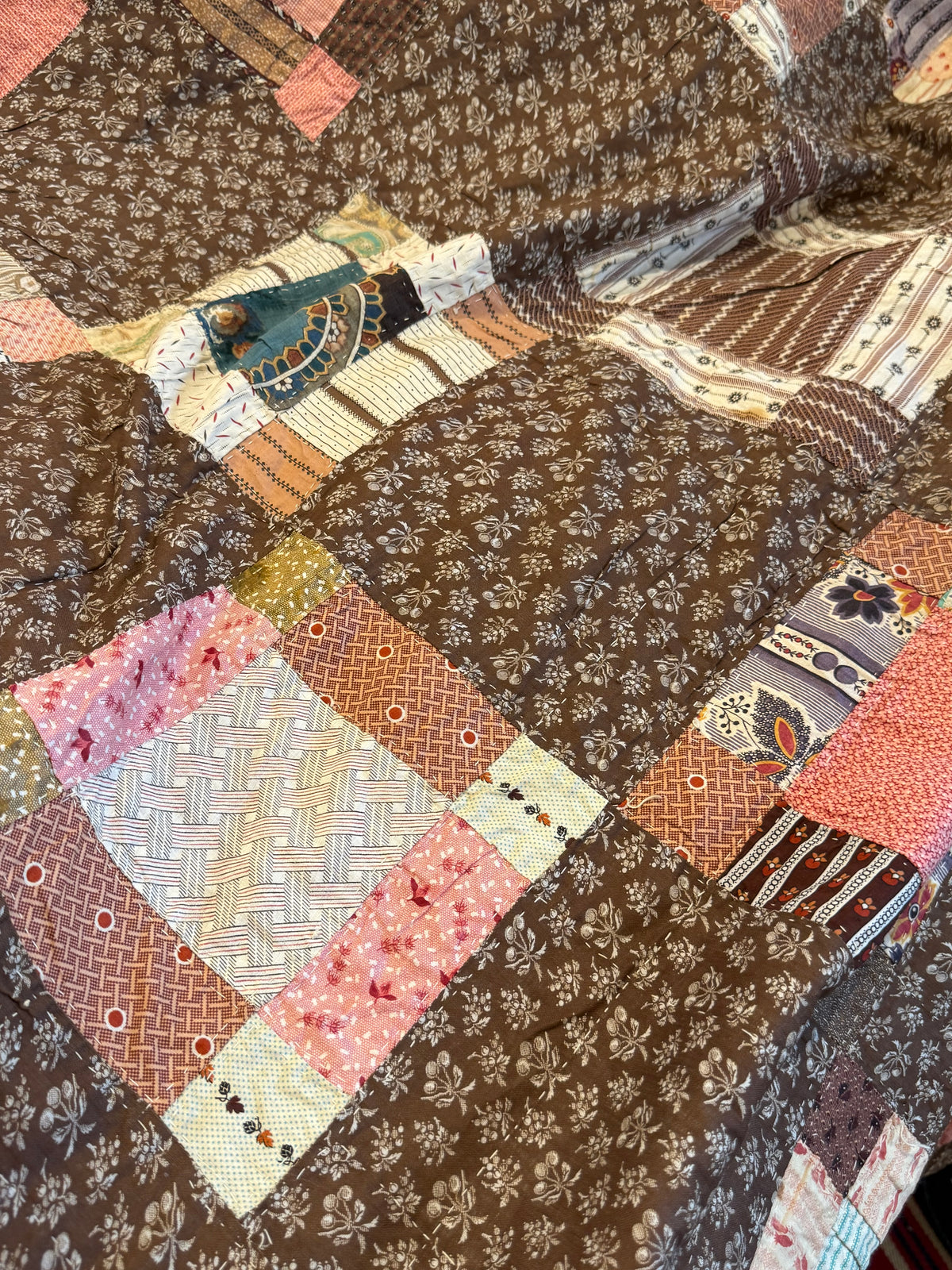 Early Variable 9 Block Patchwork Quilt