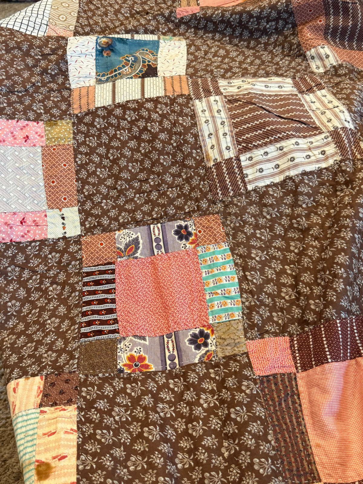 Early Variable 9 Block Patchwork Quilt