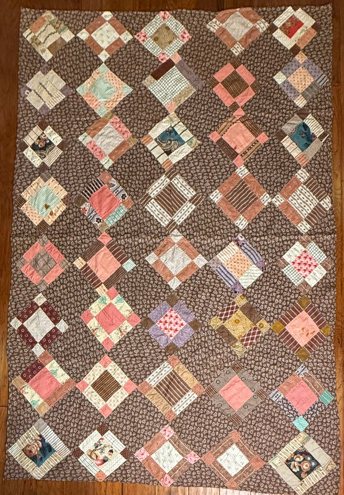 Early Variable 9 Block Patchwork Quilt