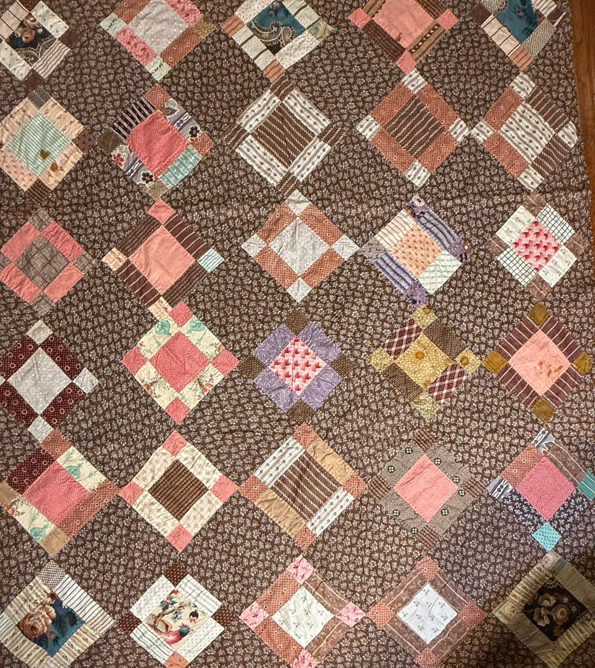 Early Variable 9 Block Patchwork Quilt