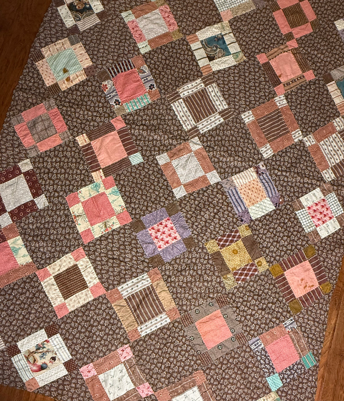Early Variable 9 Block Patchwork Quilt