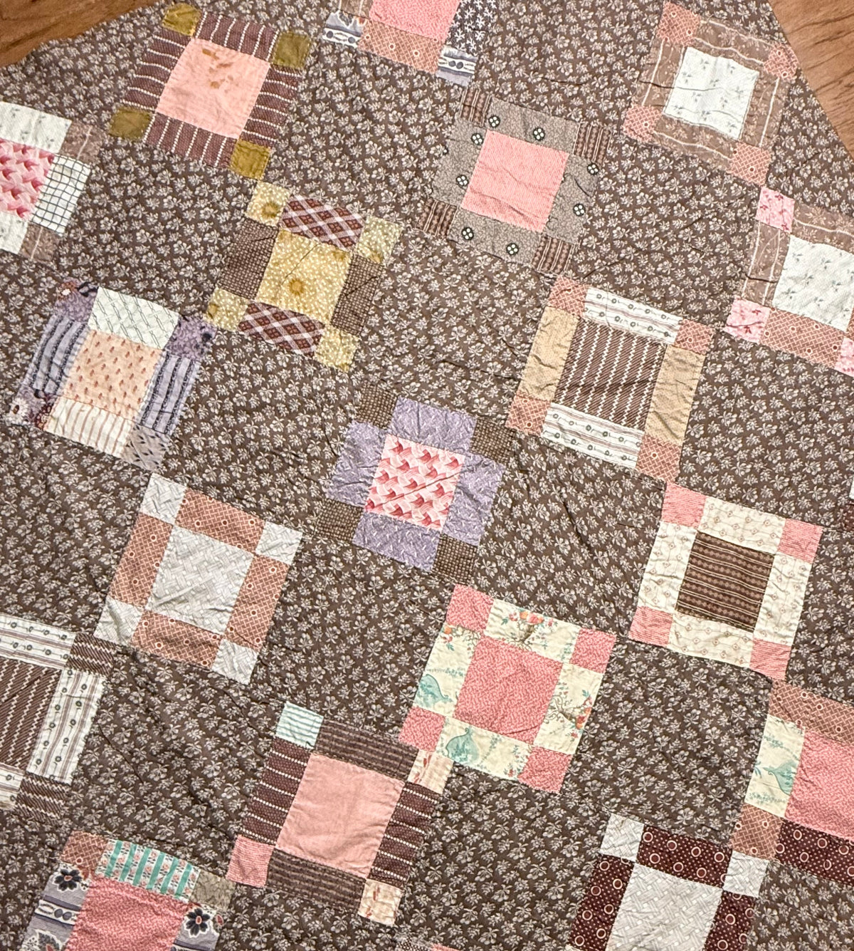 Early Variable 9 Block Patchwork Quilt