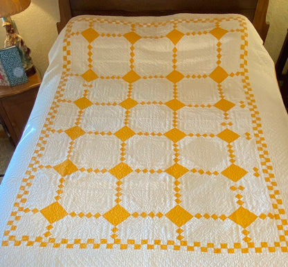 Postage Blocks Patchwork with Double Blocks Border Quilt