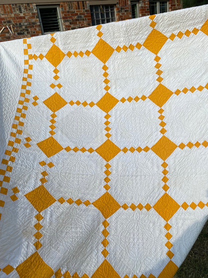 Postage Blocks Patchwork with Double Blocks Border Quilt