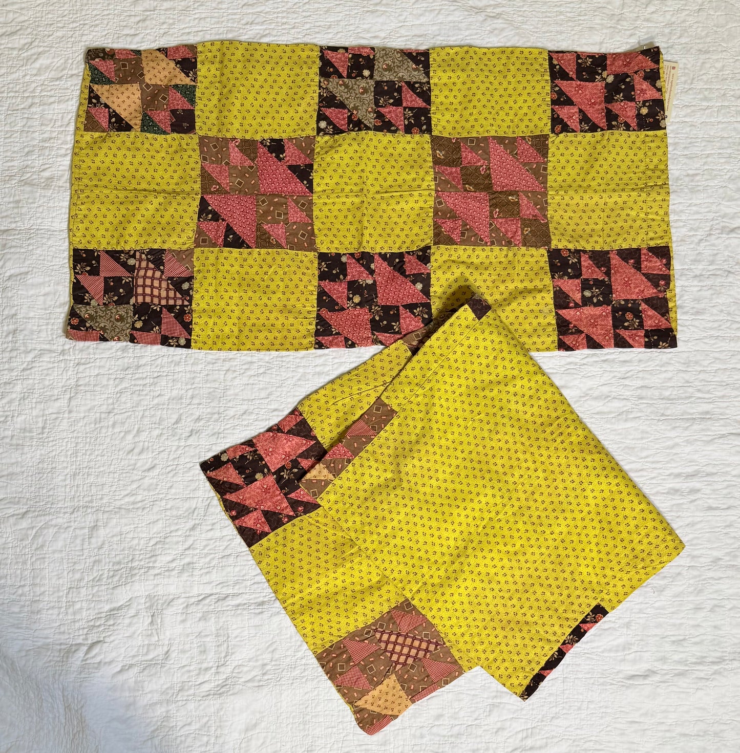Rare Pair of Antique Patchwork Double X  Pieced Pillowcases