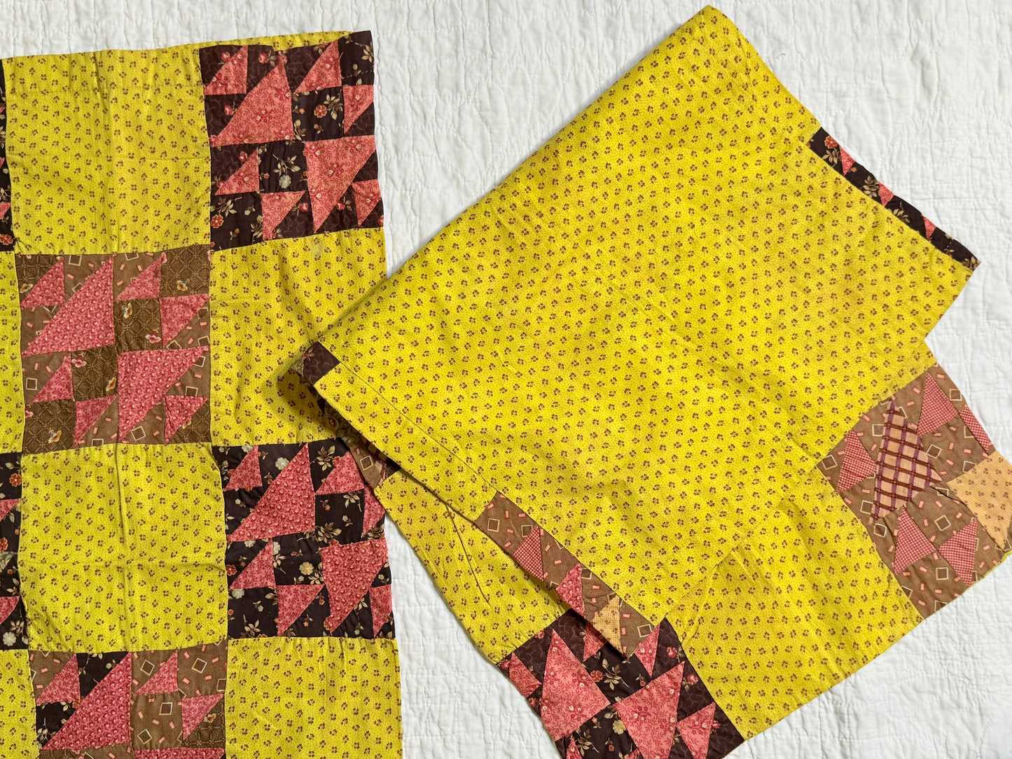 Rare Pair of Antique Patchwork Double X  Pieced Pillowcases