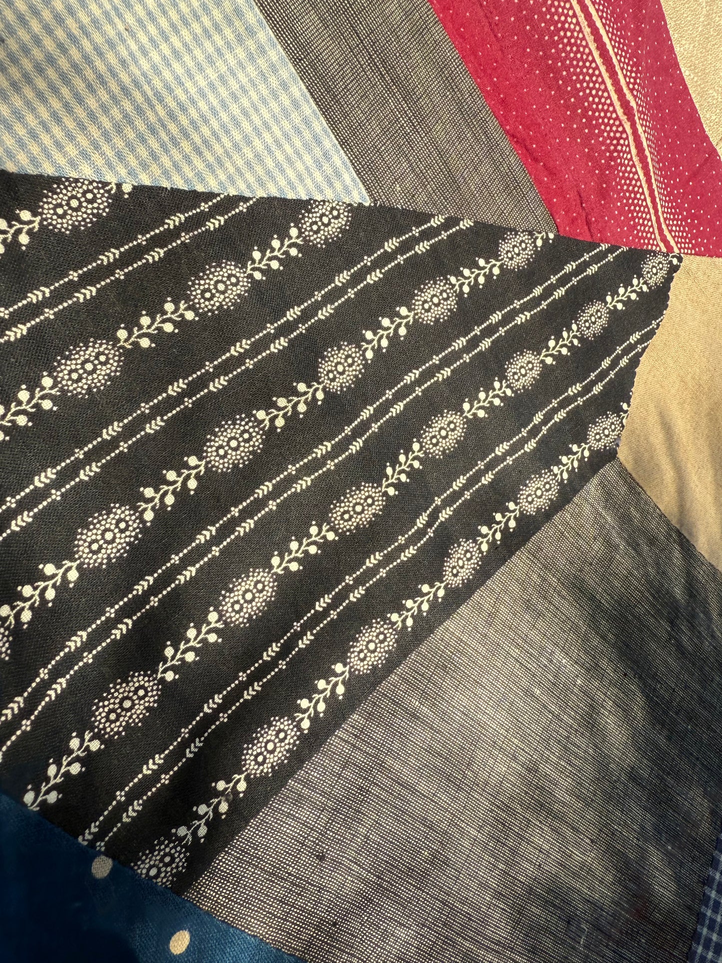 Cotton Crazy Quilt Top On Foundation