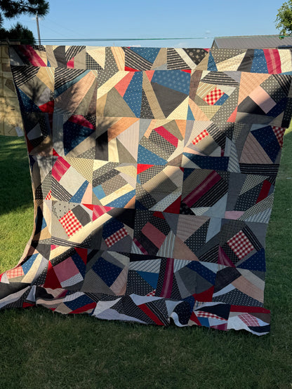 Cotton Crazy Quilt Top On Foundation