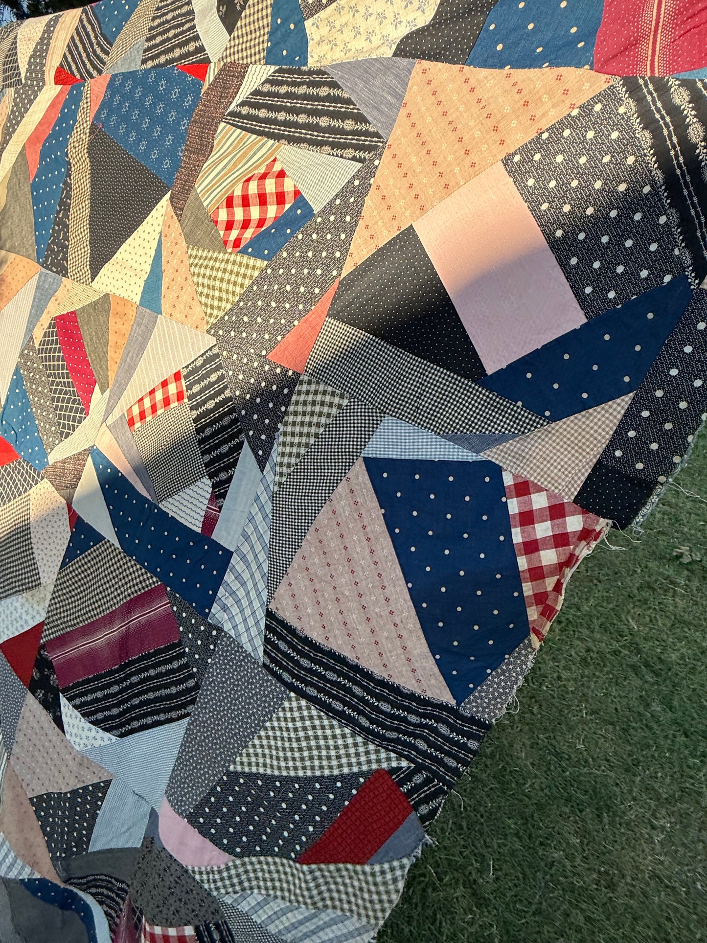 Cotton Crazy Quilt Top On Foundation