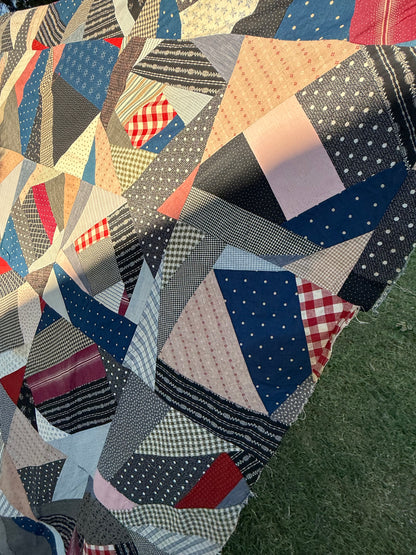 Cotton Crazy Quilt Top On Foundation