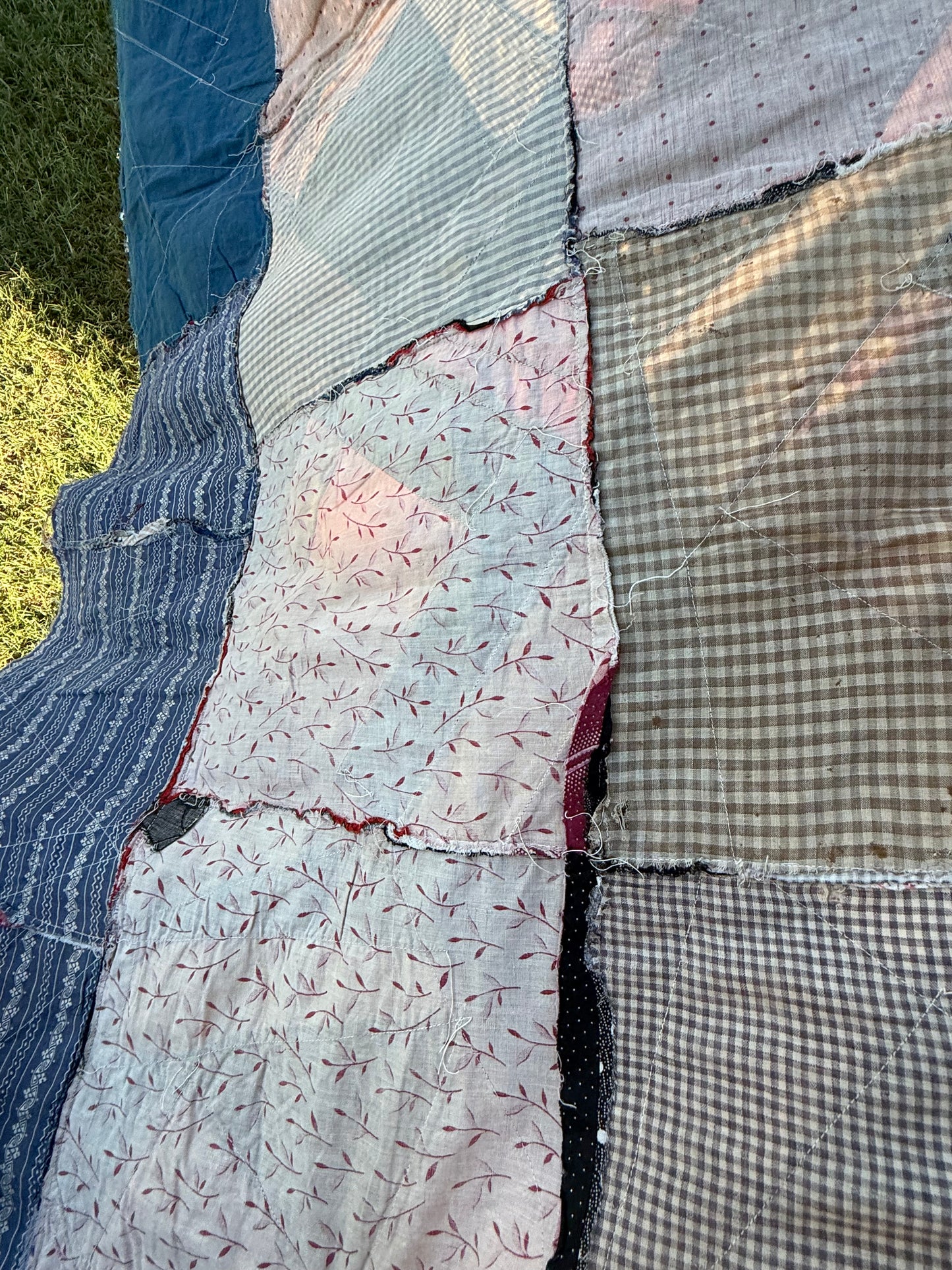 Cotton Crazy Quilt Top On Foundation