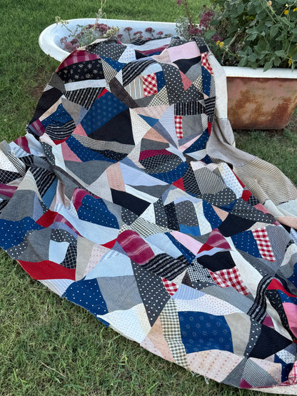 Cotton Crazy Quilt Top On Foundation