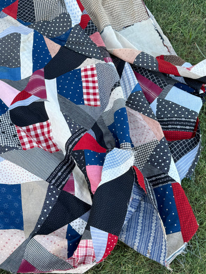 Cotton Crazy Quilt Top On Foundation