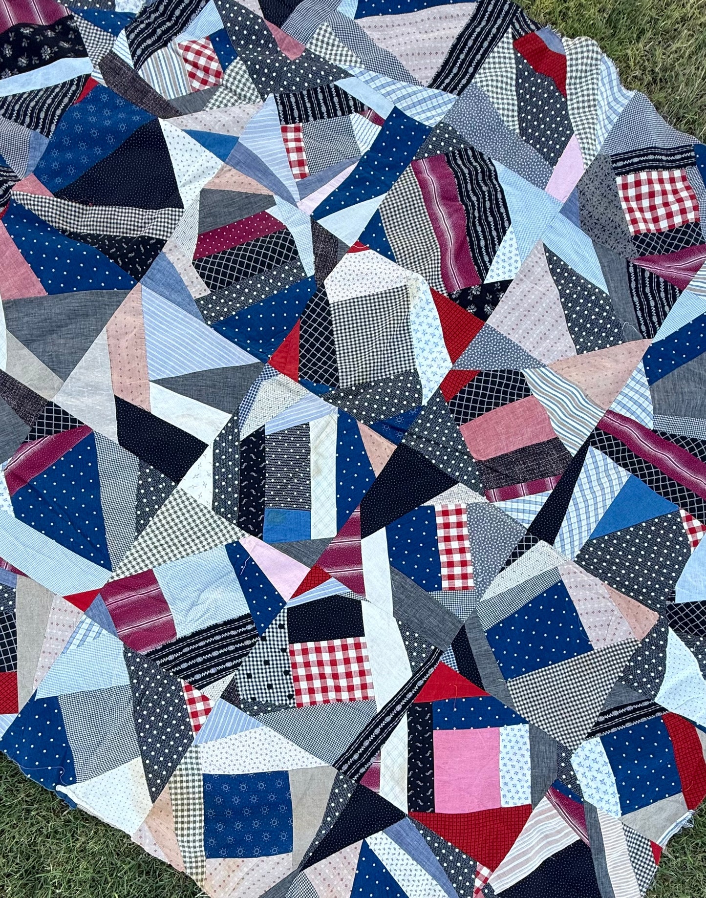 Cotton Crazy Quilt Top On Foundation