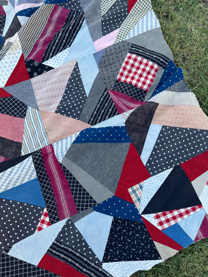 Cotton Crazy Quilt Top On Foundation