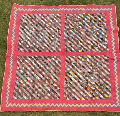 Outstanding Half Square Triangles 4 Block Early Quilt with Zig Zag Border