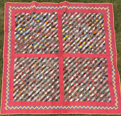 Outstanding Half Square Triangles 4 Block Early Quilt with Zig Zag Border