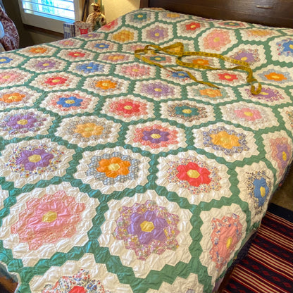 Small Scale Flower Garden Quilt with a Green Path