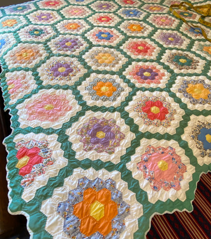 Small Scale Flower Garden Quilt with a Green Path