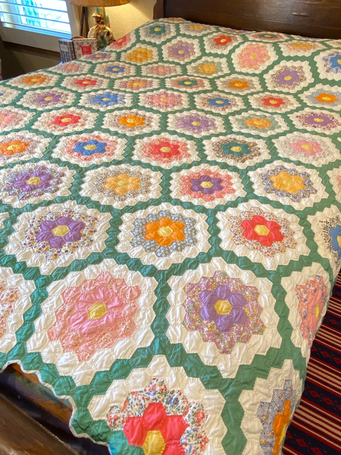 Small Scale Flower Garden Quilt with a Green Path