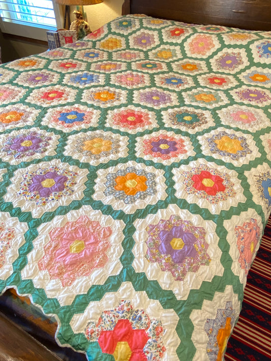 Small Scale Flower Garden Quilt with a Green Path