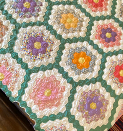 Small Scale Flower Garden Quilt with a Green Path