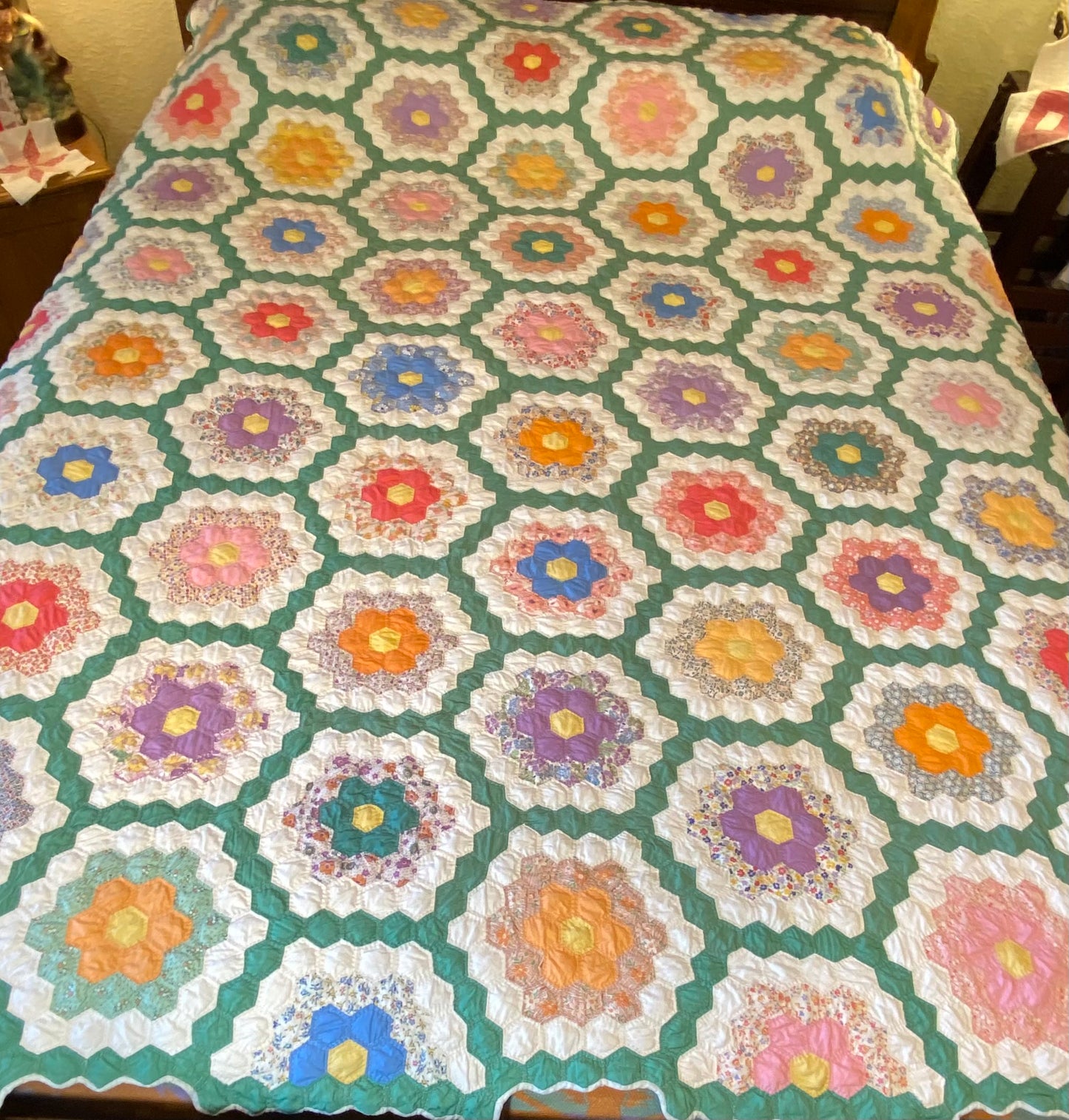 Small Scale Flower Garden Quilt with a Green Path