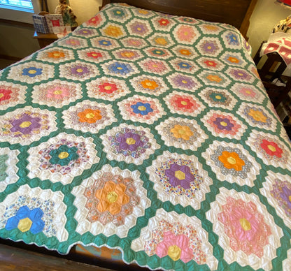 Small Scale Flower Garden Quilt with a Green Path