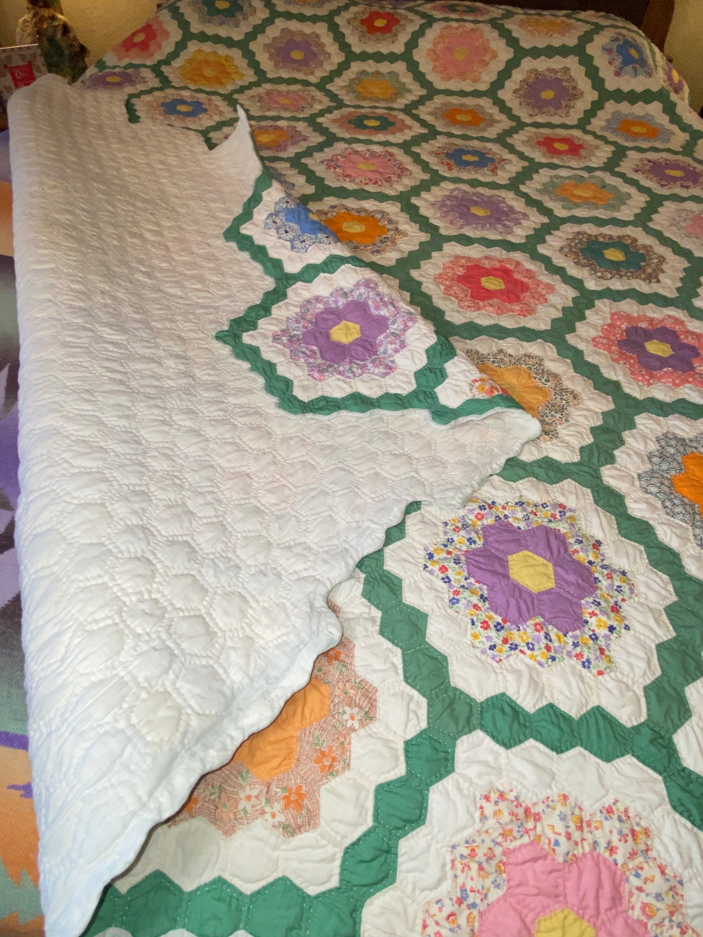 Small Scale Flower Garden Quilt with a Green Path