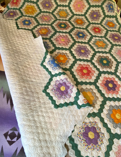 Small Scale Flower Garden Quilt with a Green Path